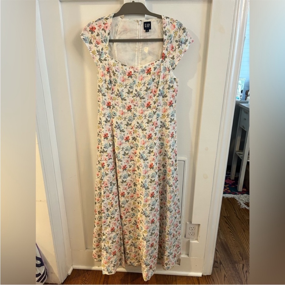 NWT! GAP Garden Bloom Multi Floral Linen-Blend Cap-Sleeve Maxi Dress 🎮 - Picture 9 of 11